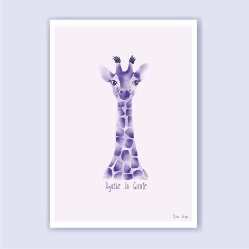 Affiche enfant A3 et A4 Girafe mauve