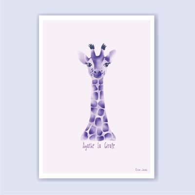 Lilafarbenes Giraffen-Kinderplakat im A3- und A4-Format