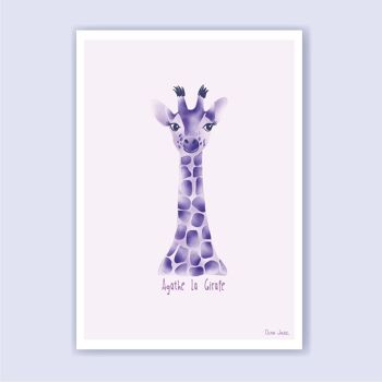 Affiche enfant A3 et A4 Girafe mauve 1