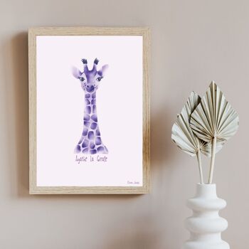 Affiche enfant A3 et A4 Girafe mauve 2