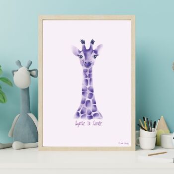 Affiche enfant A3 et A4 Girafe mauve 3
