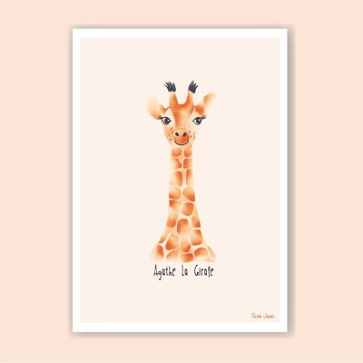 Orangefarbenes Giraffen-Kinderplakat im A3- und A4-Format