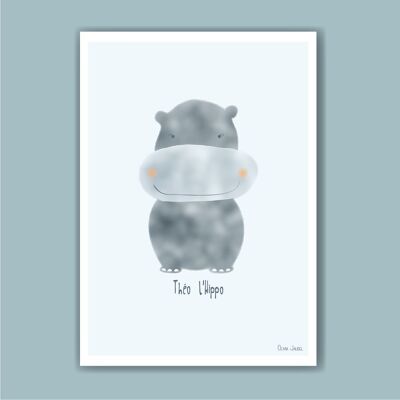 Children's poster A3 and A4 Gray Hippo