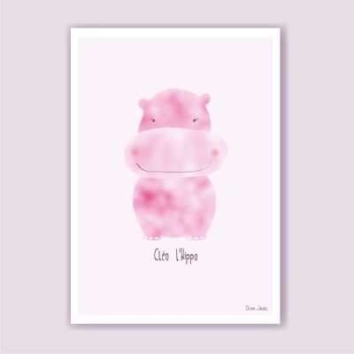 Póster infantil A3 y A4 Hipopótamo rosa