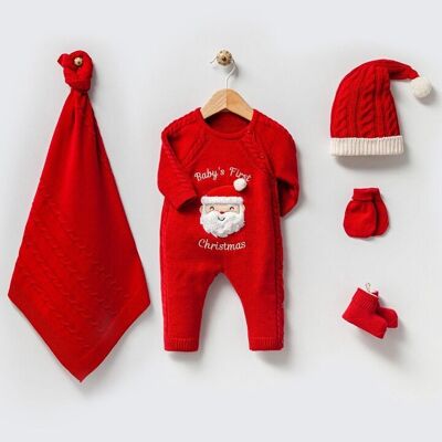 Ein Baumwoll-Strickset für neugeborene Weihnachtsmann-Babys im Alter von 0 bis 3 Monaten
