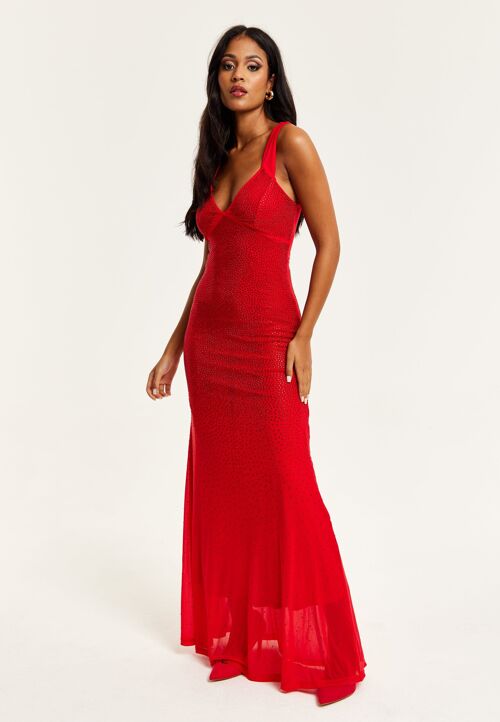 Liquorish Red Sequin Maxi Dress With Open Back Detail