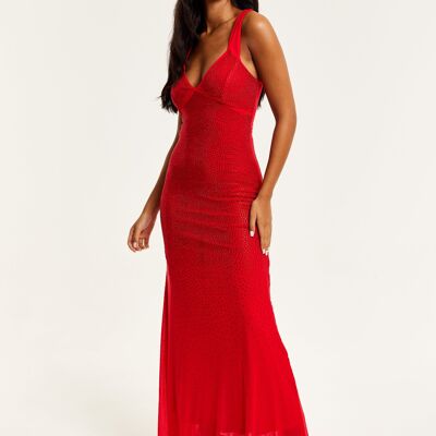 Liquorish Red Sequin Maxi Dress With Open Back Detail