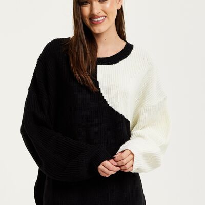 Liquorish Colour Block Jumper In Black And White