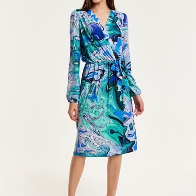 Liquorish Turquoise Marble Print Midi Wrap Dress