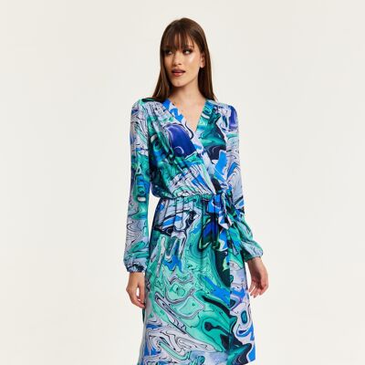Liquorish Turquoise Marble Print Midi Wrap Dress