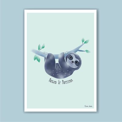 A3 and A4 children's poster Blue sloth
