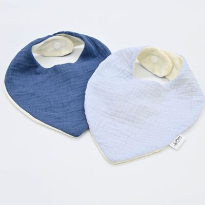 Set of 2 bandana bibs, ideal for saliva and teething - Cotton and bamboo gas - Gray and Sky