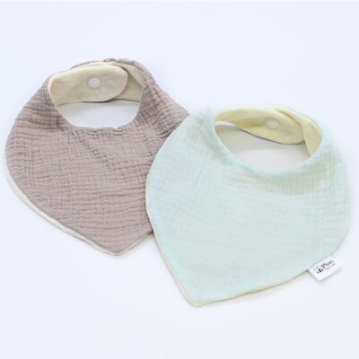 Set of 2 bandana bibs, ideal for saliva and teething - Cotton and bamboo gas - Mint and Gray