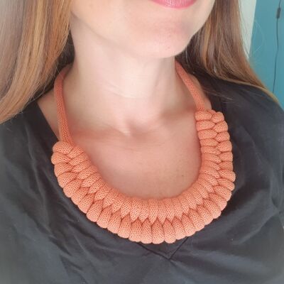 Thick knotted cotton rope necklace bib, costume jewelry, trendy gift idea fall 2023 macramé handmade terracotta sailor knot