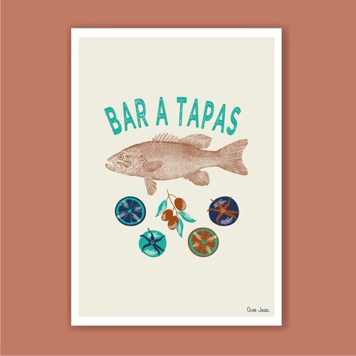 Affiche A3 et A4 Poisson & Tapas écru