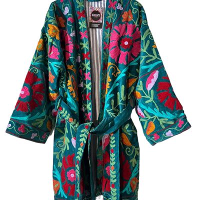 Cappotto kimono in velluto ricamato, kimono invernale, cappotto.
