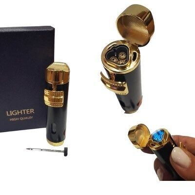011-G 3 Torch Cigar Lighter with bottom cigar draw tool and top cigar holder