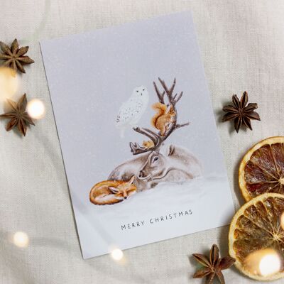 Christmas card reindeer DIN A6 postcard, Scandinavian design, watercolor motif, environmentally friendly