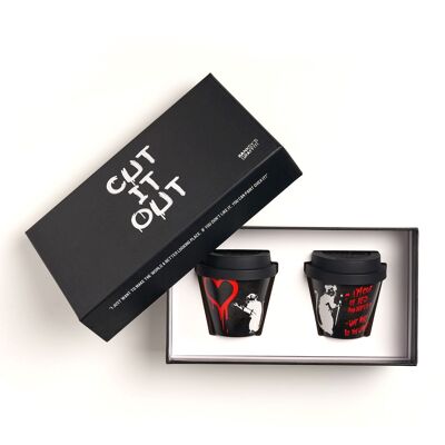 Caja navideña de Banksy "Cut it Out" - Set de 2 tazas de café espresso