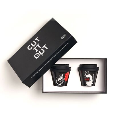 Caja navideña de Banksy "Cut it Out" - Set de 2 tazas de café espresso
