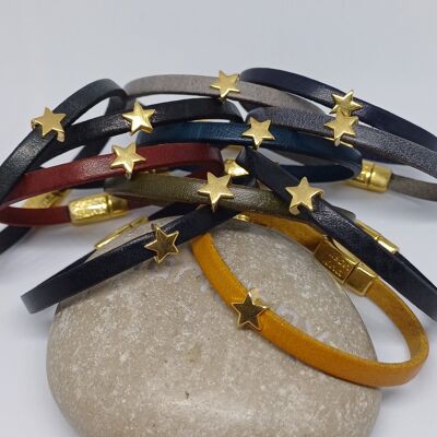 leather bracelet Semplice star 24K gold plated