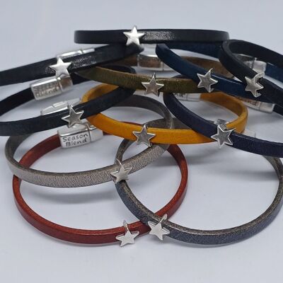 Semplice leather bracelet tiny star antique silver