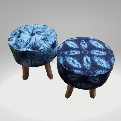 “Elu Vo” exotic wood and dyed fabric stool