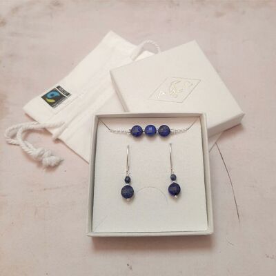 Coffret Boucles d'Oreilles et Bracelet en Argent 925 et Lapis-Lazuli
