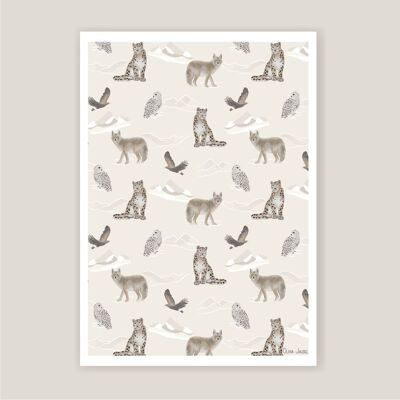 A3 and A4 Ecru North Pole Animals Poster