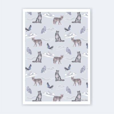 A3 and A4 Blue North Pole Animals Poster