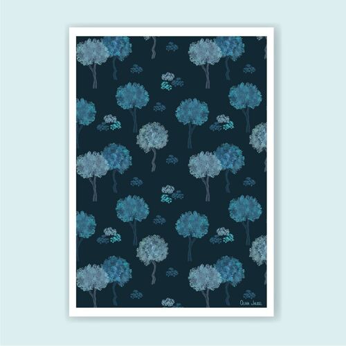 Affiche A3 et A4 Arbres bleu nuit