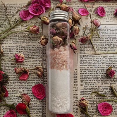 Tubo de sal de baño botánico Medieval Rose De Quatre Saisons
