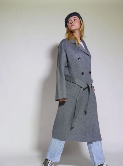 TOKYO Double-Breasted Organic Cashmere-Wool blend Belted Long Coat