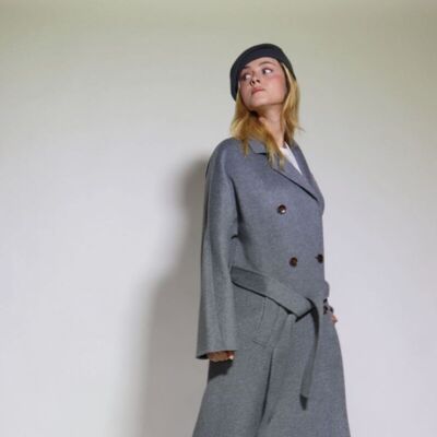 Cappotto lungo con cintura in misto cashmere e lana biologica doppiopetto TOKYO