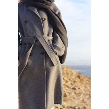 Manteau long à double boutonnage en cachemire et laine biologiques mélangés TOKYO avec ceinture 2