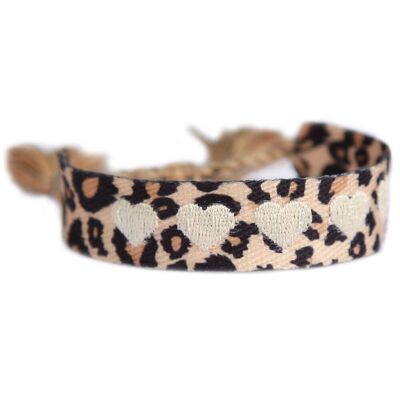 Pulsera tejida corazón de leopardo