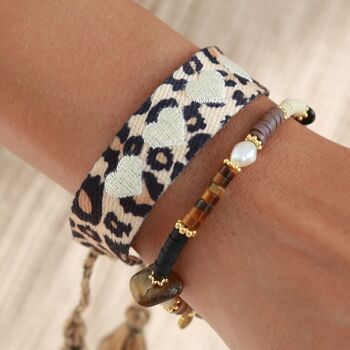 Bracelet tissé coeur léopard 2