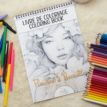 Livre de Coloriages pour adultes, A4 - Flowers and Beauties 1