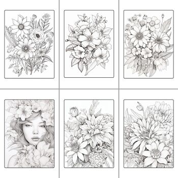 Livre de Coloriages pour adultes, A4 - Flowers and Beauties 5