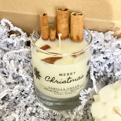 Frohe Weihnachten-Vanille-Creme-Kerze, 150 g – Weihnachtsgeschenk