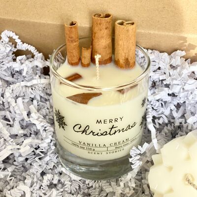 Candela alla crema alla vaniglia Merry Christmas 150g - Regalo di Natale