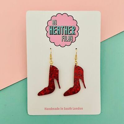 Red Glitter High Heel Earrings
