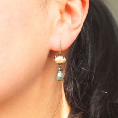 French Dangle Earrings, Baroque Pearl Earrings, Labradorite Earrings, Sterling Silver Earrings