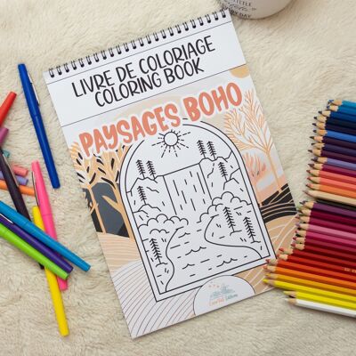 Libro da colorare per adulti Paesaggi Boho