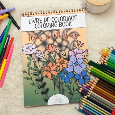 Coloring book for adults Birth flowers