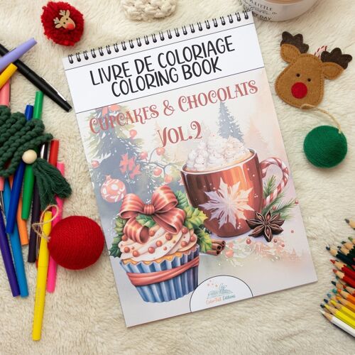 Livre de Coloriages pour adultes - Noël, Cupcakes & Chocolats Vol.2