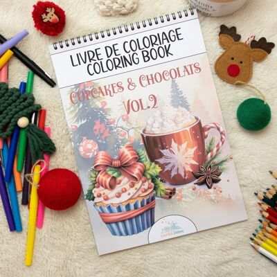 Livre de Coloriages pour adultes - Noël, Cupcakes & Chocolats Vol.2