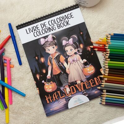 Libro da colorare per bambini Halloween, streghe, zucche e castelli infestati