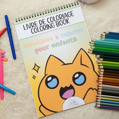 Coloring book for children to learn emotions, cute animals to color