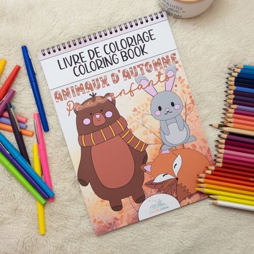 Livre de Coloriages pour enfants, animaux mignons de la forêt en Automne